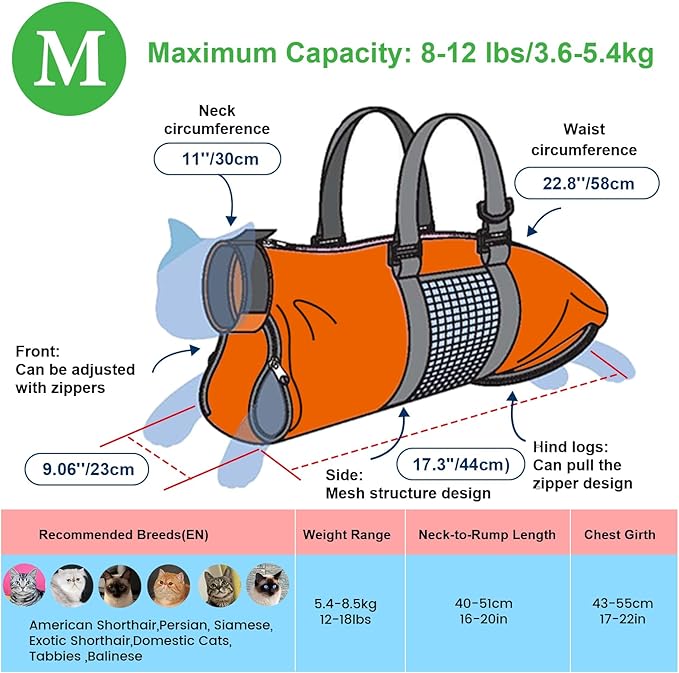 Cinf Cat Nail Clipping Cleaning Grooming Restraint Bag No Scratching Biting for Bathing Nail Trimming Injecting Examining(Orange,M)