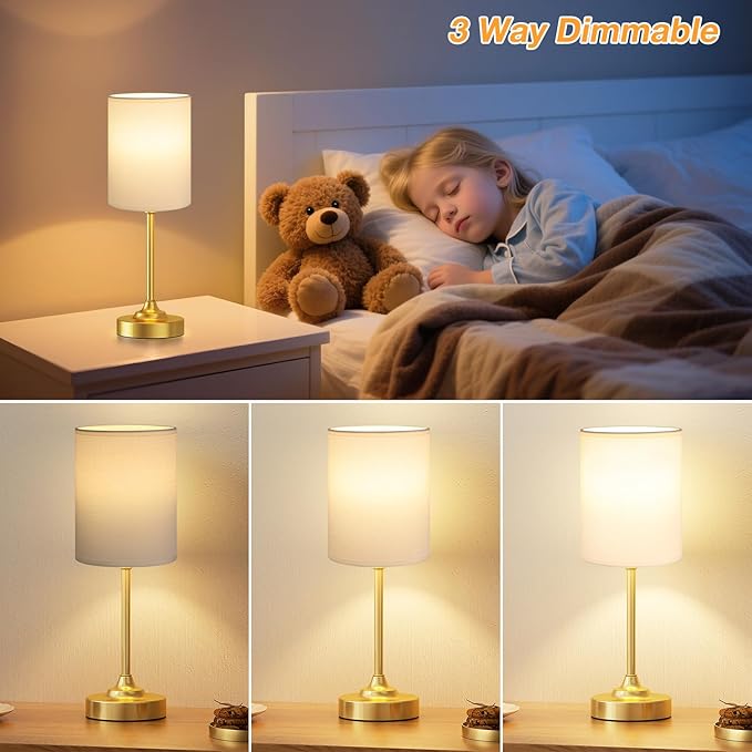 Touch Bedside Table Lamps for Bedroom - 3 Way Dimmable Gold Nightstand Lamp, Small Desk Lamp for Office, Living Room, Dorm Room, Reading