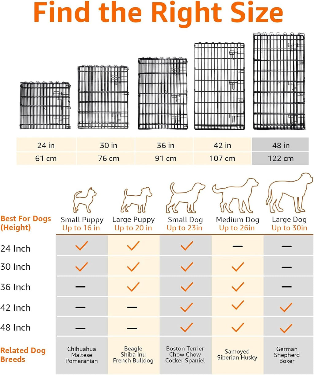 Amazon Basics Foldable Octagonal Metal Exercise Dog Playpen - Indoor/Outdoor, Single Door, Extra Large (8 Panels, 24 x 48), Easy to assemble and store customize, 48" - X-Large, Black