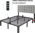 FUIOBYVV 16 Inch King Bed Frame with Rounded Corner and Headboard Hole Mattress Retainers 3500 LBS Metal Heavy Duty Steel Slats Support No Box Spring Needed Platform Noise Free Easy Assembly