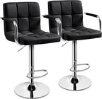 Yaheetech Bar Stools Set of 2, PU Leather Adjustable Swivel Barstools, Hydraulic Kitchen Counter Height Bar Chairs with Armrest and Back for Kitchen, Dining Room, Black