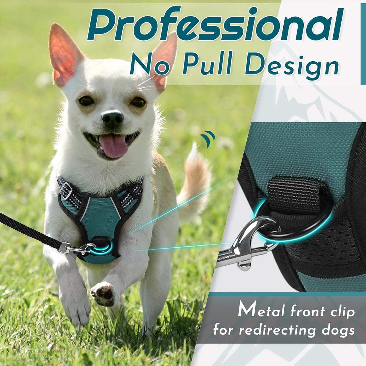 Eagloo Small Dog Harness No Pull, Service Vest with Reflective Strips and Control Handle, Adjustable and Comfortable for Walking, No Choke Pet Harness with 2 Metal Rings, Dark Green, XS