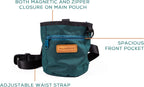 Wilderdog Dog Training Treat Pouch with Magnetic and Zipper Closure, Carabiner Attached, Adjustable Waist Strap - Green