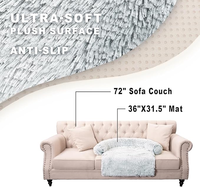 Calming Dogs/Cats Bed Mats, Dog Pad Washable Removable Couch Cover, Plush Long Fur Mat for Pets, Waterproof Lining, Perfect for Small, Medium and Large Dogs and Cats (Gradient Gray, 36"x31")