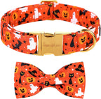 Unique style paws Halloween Dog Collar with Bow Tie Cotton Adjustable Puppy Collar for Small Medium Large Dogs-XL