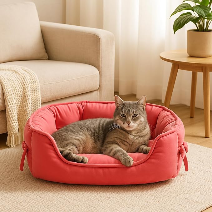 pawstrip Cute Princess Dog Bed Pink Puppy Bed for Small Dogs Breathable Cat Couch Bowknot Pet Cushion Comfortable Kitten Nest Girl Doggy Sofa, Waterproof Bottom (Fuchsia)