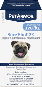 PetArmor Sure Shot Liquid De-Wormer for Dogs and Puppies, Liquid De-Wormer Treats Roundworms & Hookworms in Dogs and Puppies 2 Weeks and Older, For Dogs Under 120 lbs, 2 ounces