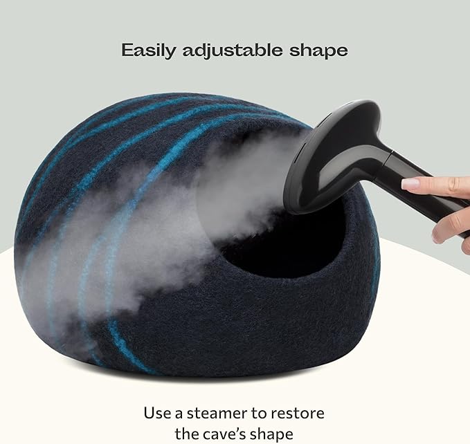 MEOWFIA Cat Cave – Premium Felt Cat Bed for Indoor Cats, Handmade 100% Merino Wool (Large, Black Aqua)