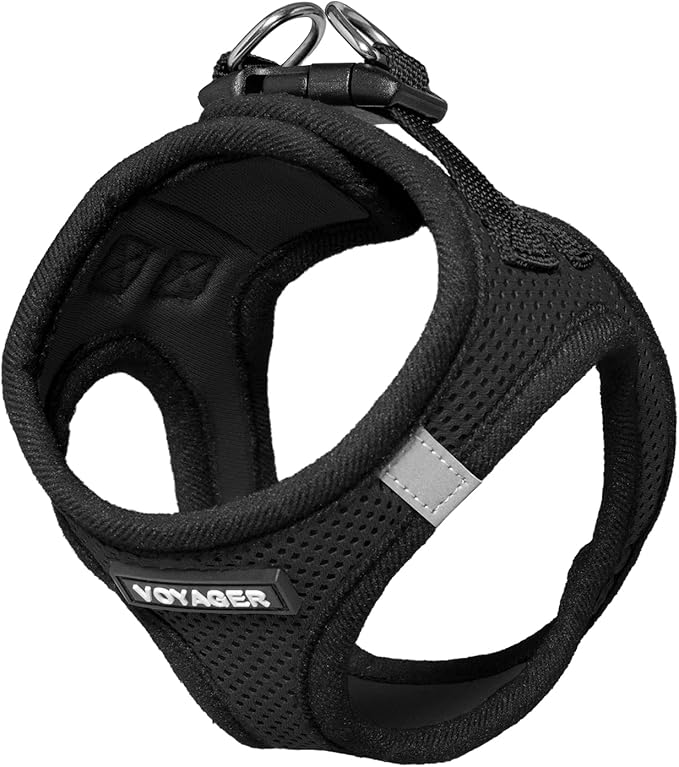 Best Pet Supplies Voyager Step-in Air Harness - All Weather Mesh, Reflective, No Pull Harness for Dogs, Cats - Secure with Hook & Loop Fastener, Buckle, Double D-Rings - Black, S