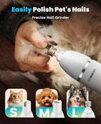 oneisall 4 in 1 Dog Grooming Kit with LCD Display, Dog Hair Trimmer for Paw Nail Grinder, Rechargeable Cordless Low Noise IPX7 Waterproof Pet Clippers (White)