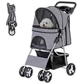 ZENY Foldable Pet Stroller, Cat/Dog Stroller with 4 Wheel, Pet Travel Carrier Strolling Cart with Storage Basket, Cup Holder (Grey)