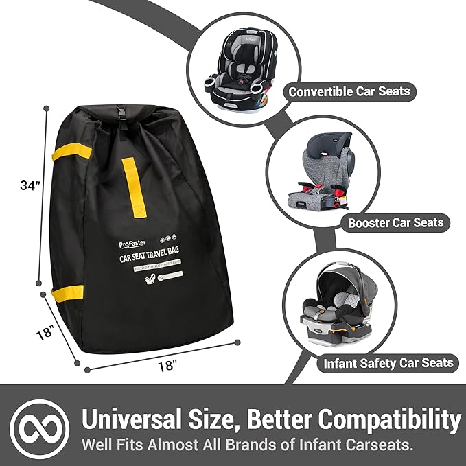 Car Seat Travel Bag Backpack for Air Travel - Karfast Universal Infant Carseat Gate Check Bag Cover for Airplane, Foldable with Pouch, Yellow