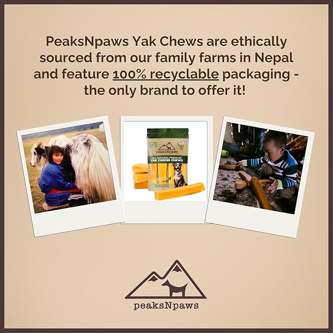 peaksNpaws Yak Cheese, High Protein, Himalayan Dogs Chews, Natural Dog Treats, Lactose Free, Long Lasting Dogs Treat for Aggressive Chewers Under 55 lbs 20 Large Chew Sticks