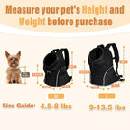 YUDODO Dog Front Carrier Backpack, Adjustable Breathable Dog Backpack | Ventilated, Safety Belt, Lightweight, Reflective Strip, Pocket Storage, For Walking Hiking Outdoor, Jet Black, L
