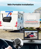AUTO VOX Wireless Backup Camera Magnetic: 5" Portable No Wiring 1 Min Install Trailer Hitch Camera, 2-Channel HD 1080P Car Monitor & IR Night Vision Back Up Camera Systems for Truck, RV, Camper