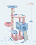 MUTTROS Flower Cat Tree 47.2" Multi-Level Cat Tower with Sisal Covered Scratching Posts, Cute Cat Condo for Indoor Small Medium Cats, Pink Top Perch, Ramp, Fluffy Ball, Blue
