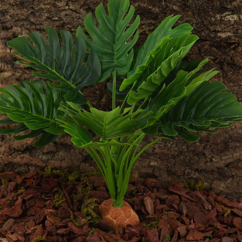 Fake Monstera Plants, Reptile Terrarium Decor, Bearded Dragon Tank Accessories fit Crested Gecko Leopard Lizard Chameleon Ball Python Snake Frog