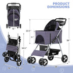 Magshion Foldable Pet Stroller, 3-in-1 Dog Travel Jogger with Detachable Carrier, Cup Holder, Storage Basket, Folding Carrier for Small/Medium Dogs & Cats Up to 33 lbs, Plaid