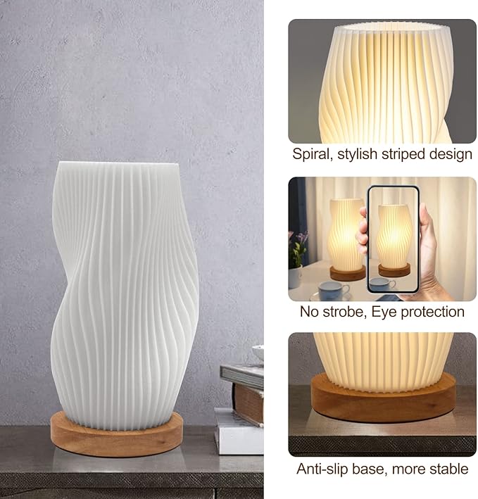 Zenply Novelty Small Table Lamp for Bedroom,Vintage Style Striped Small Night Light Lamp, Mini Bedside Lamp for Living Room Nightstand Small Space Kids Room Living Room Office Dorm (SM), Warm-SM