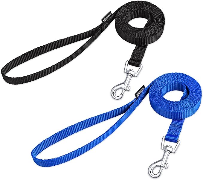 AMAGOOD 6 FT Puppy/ Dog Leash, Strong and Durable Traditional Style Leash with Easy to Use Collar Hook, Great for Small, Medium and Large Dogs (5/8 in x 6 ft, Black and Blue (2-Pack))