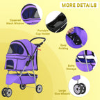 Foldable Pet Stroller,Dog Stroller with 3 Wheel,Pet Strolling Cart,Dog Travel Carrier with Storage Basket and Cup Holder for Dog Puppy,Purple