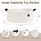 Dog Toy Basket, Toy Box and Bin for Dog Cat Storage, 19.7" X 11" X 7.9" (30L) Large Woven Basket for Blanket Storage, Rope Baskets for Living Room, Bedroom, White