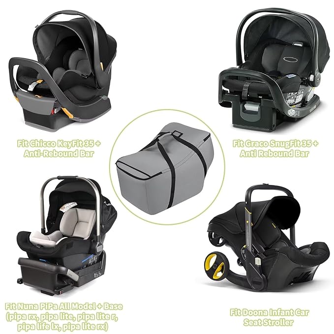 Infant Car Seat Travel Bag - Fits Infant Car Seats with Anti-Rebound Bar Base, Car Seat Airplane Bag for Chicco/Graco/Nuna/Cosco/Britax/Uppababy Baby Car Seat, Water Dirt Tear Resistant, Grey Upgrade