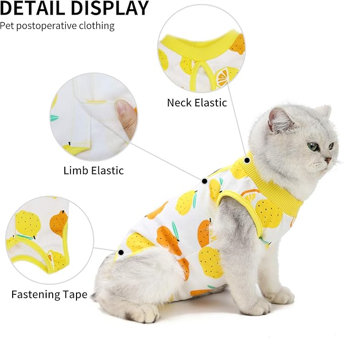 Cat Professional Surgical Recovery Suit,E-Collar Alternative for Cats Dogs,After Surgery Wear, Pajama Suit,Home Indoor Pets Clothing (S(3.3-5.5lbs), Lemon)