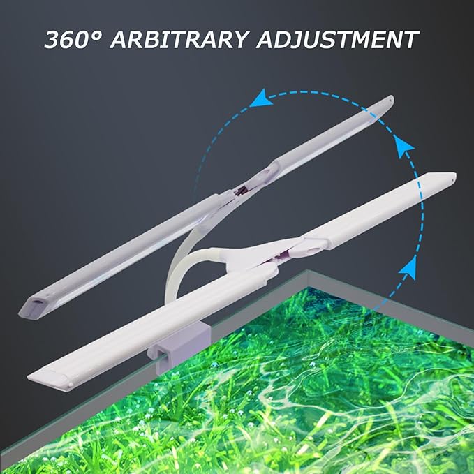 LED Aquarium Light Full Spectrum Clip Fish Tank Light Plants Light 360° Adjustable 2 Light Bar Super-Bright 8W Suitable for 20-40 Gal Fish Tank