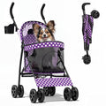 Magshion Compact Pet Stroller for Small-Medium Dogs/Cats up to 22lbs, 4-Wheel Lightweight Umbrella Shaped Portable Puppy Travel Jogger w/Breathable Mesh, Cup Holder & Rear Storage, Purple Polka Dots