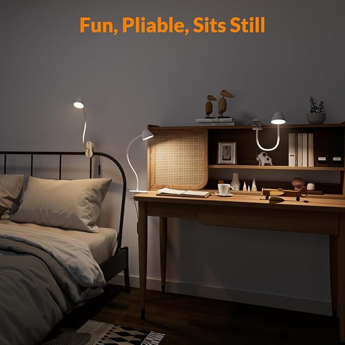 LEPOWER Clip on Light, Dimmable Book Light for Reading in Bed, 300LM Clip on Lamp, 5 Color Temperatures Clamp Light, Night Light Mode, Timer Setting, 2%-100% Brightness, for Bed, Headboard, White