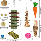 Grddaef 20 PCS Bunny Chew Toys for Teeth, Natural Rabbit Toys Apple Wood Grass Timothy Sticks Chew and Treat for Guinea Pigs Hamster Chinchillas