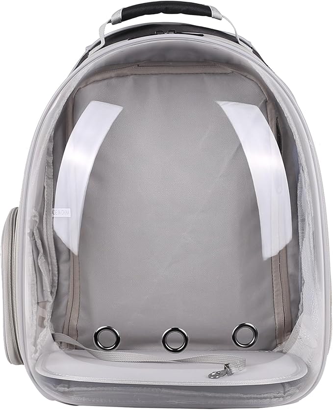 halinfer Dual Extension Pet Backpack Carrier for Large Cat and Small Puppy up to 20 Pounds, Clear Space Capsule Astronaut Transparent Bubble Window Pet Vet Travel Visit Bag
