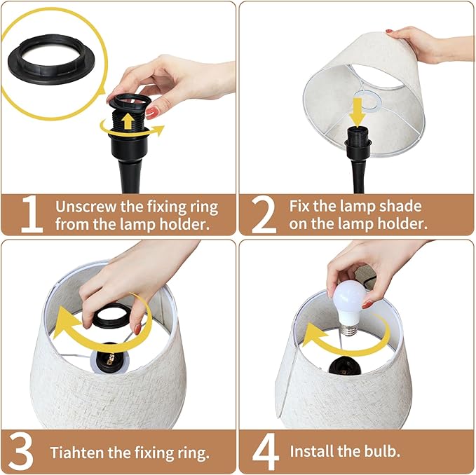 ONEWISH Touch Bedside Lamp Set of 2, Farmhouse 3-Way Dimmable Table Lamps for Nightstand with Fabric Shade, Desk Lamp for Reading, Bedroom, Livingroom, Office