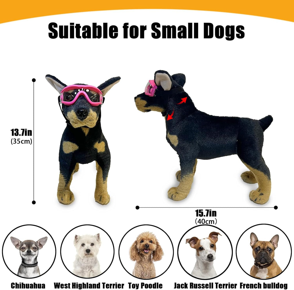Dog Goggles Small Breed Dog Sunglasses with Adjustable for UV Protection Eyewear Doggy Doggie Puppy Glasses Anti-Fog Wind Dust Snowproof (Pink Frame Transparent Lens)