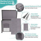 Feral Dog House Outdoor,Anti Bite Iron Frame Dog Kennel,Wood Warm Pets Home,Insulated Weatherproof Outside Shelter for Feral Animal (43.3" (L) x 29.4" (W) x 33.4" (H)-Grey-in)