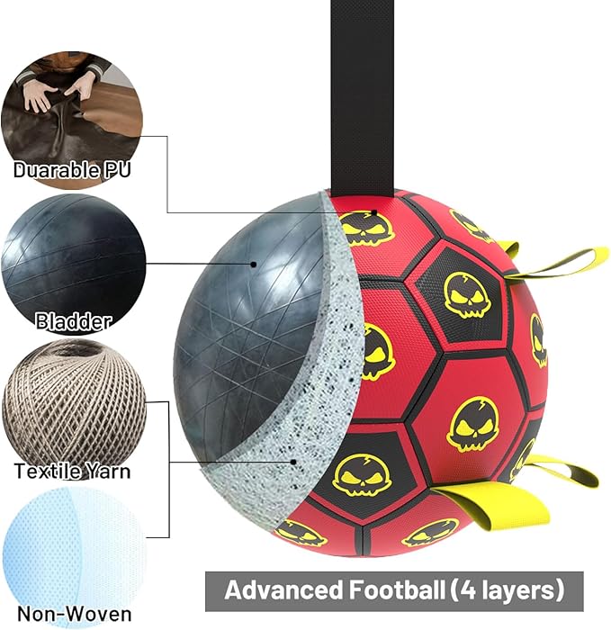 Dog Toys Soccer Ball with Straps, World Cup Interactive Dogs Toys for Tug of War, Yard Game, Water Toy, Herding Ball for Dogs, Durable Dog Balls with Skull Pattern for Puppy（6 Inch）