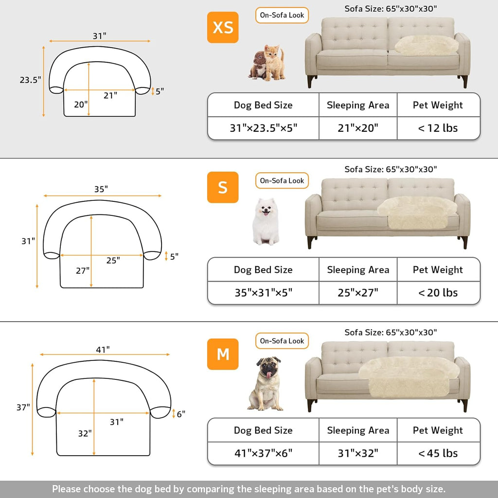 Calming Dog Bed Fluffy Plush Dog Mat for Furniture Protector with Removable Washable Cover for Large Medium Small Dogs and Cats (XS (31"x23.5"x5"), Beige)