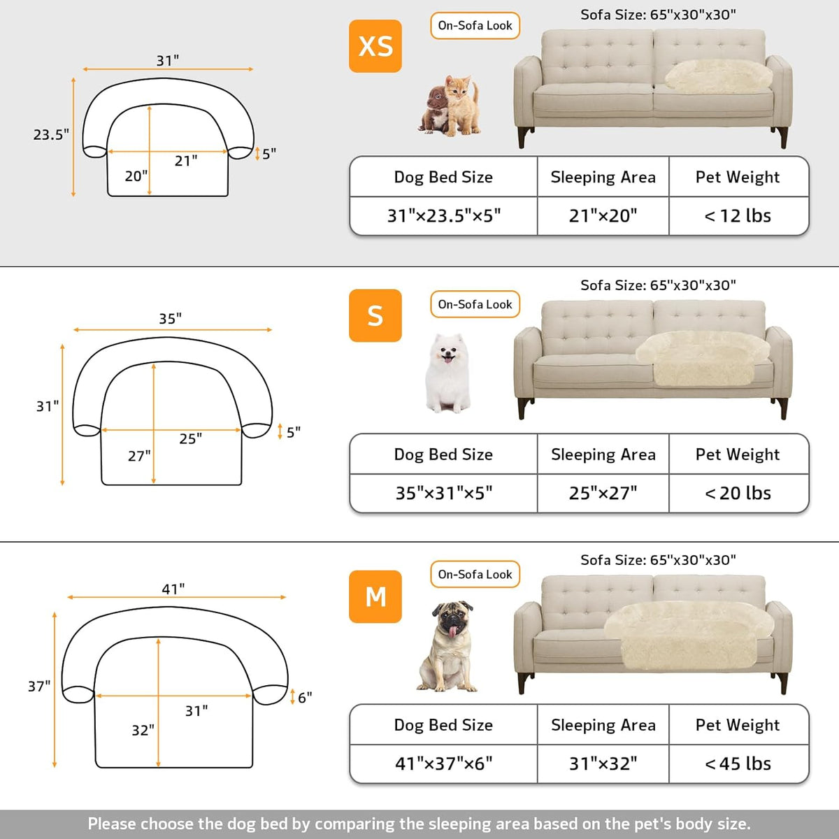 Calming Dog Bed Fluffy Plush Dog Mat for Furniture Protector with Removable Washable Cover for Large Medium Small Dogs and Cats (XS (31"x23.5"x5"), Beige)
