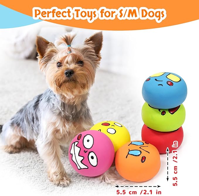 Squeaky Dog Toys, Natural Rubber Dog Balls Durable for Small & Medium Puppy/Dogs Playtime 6 Pcs/Set