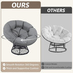 46" Giant Oversized Rattan Papasan Chair with Cushion and Frame for Adults, Fluid 360° Swivel, Waterproof, Black Frame with Dark Grey Cushion