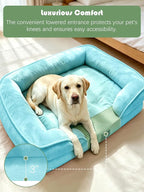 Spotted Play Orthopedic Dog Bed with Sides - Sofa Beds for Extra Large Dogs, Supportive Foam Pet Couch Bed with Washable Removable Cover, Waterproof Lining and Non-Slip Bottom, Ice Blue - XL