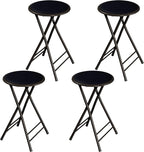 Lavish Home Set of 4 Counter Height Bar Stools – 24-Inch Backless Folding Chairs with 225lb Capacity for Kitchen, Rec Room, or Game Room (Black)