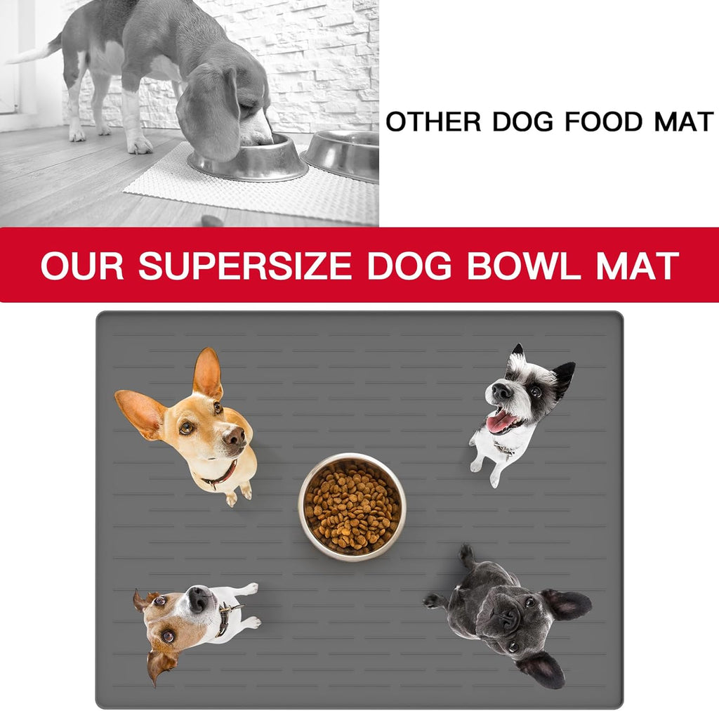 48" x 32" Largest Pet Food Mat, XXXL Silicone Dog Mats for Food and Water, Nonslip Pet Feeding Mats for Floors,Dog Cat Bowl Mat with Raised Edges, Dark Green