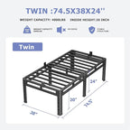 NKZ 24 Inch Twin Size Bed Frame, Metal Bed Frame & Box Spring 2 in 1 Platform with Round Corner Legs, 4000Lbs Heavy Duty Metal Frame, Mattress Slide Stopper, Headboard Hole, Noise-Free, Easy Assembly