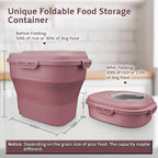 Rice Storage Bin Cereal Containers, 13-50lb Collapsible Rice Container Dispenser with Transparent Lid, Rolling Wheels, Measuring Cup and Scoop, Airtight Dog Cat Pet Food Storage Container Pink