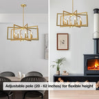 Modern Gold Chandelier, 8-Light Geometric Dining Room Light Fixture, Industrial Pendant Lights Kitchen Island, Hanging Metal Farmhouse Chandeliers for Dining Room Entryway Foyer Bedroom Kitchen ﻿