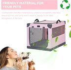 PETSFIT 36" Soft Portable Dog Crate – Patented Spiral Sturdy Frame, Collapsible Travel Kennel for Medium & Large Dogs, 3 Mesh Door, Lockable Zippers, Indoor & Car Use Pink