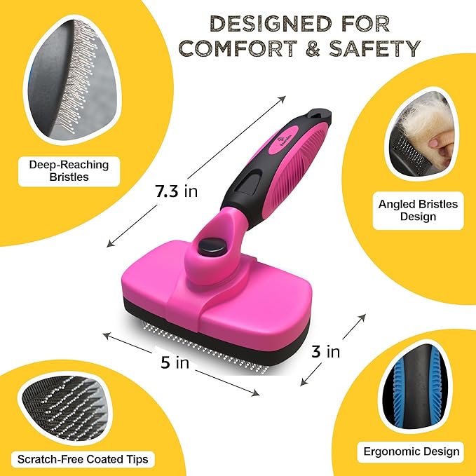 Deshedding Dog Brush for Shedding – Self Clean Cat Brush Deshedding & Grooming Tool for Long Haired and Short Haired Dogs, Slicker Brushes for Dogs, Skin-Friendly, Retractable Bristles, Easy to Clean