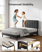 Pipishell Queen Size Bed Frame Upholstered Platform Full Size Bed Frame with Adjustable Headboard,1300 lbs Strong Weight Capacity, Fully Upholstered Mattress Foundation,No Box Spring Needed, Dark Grey